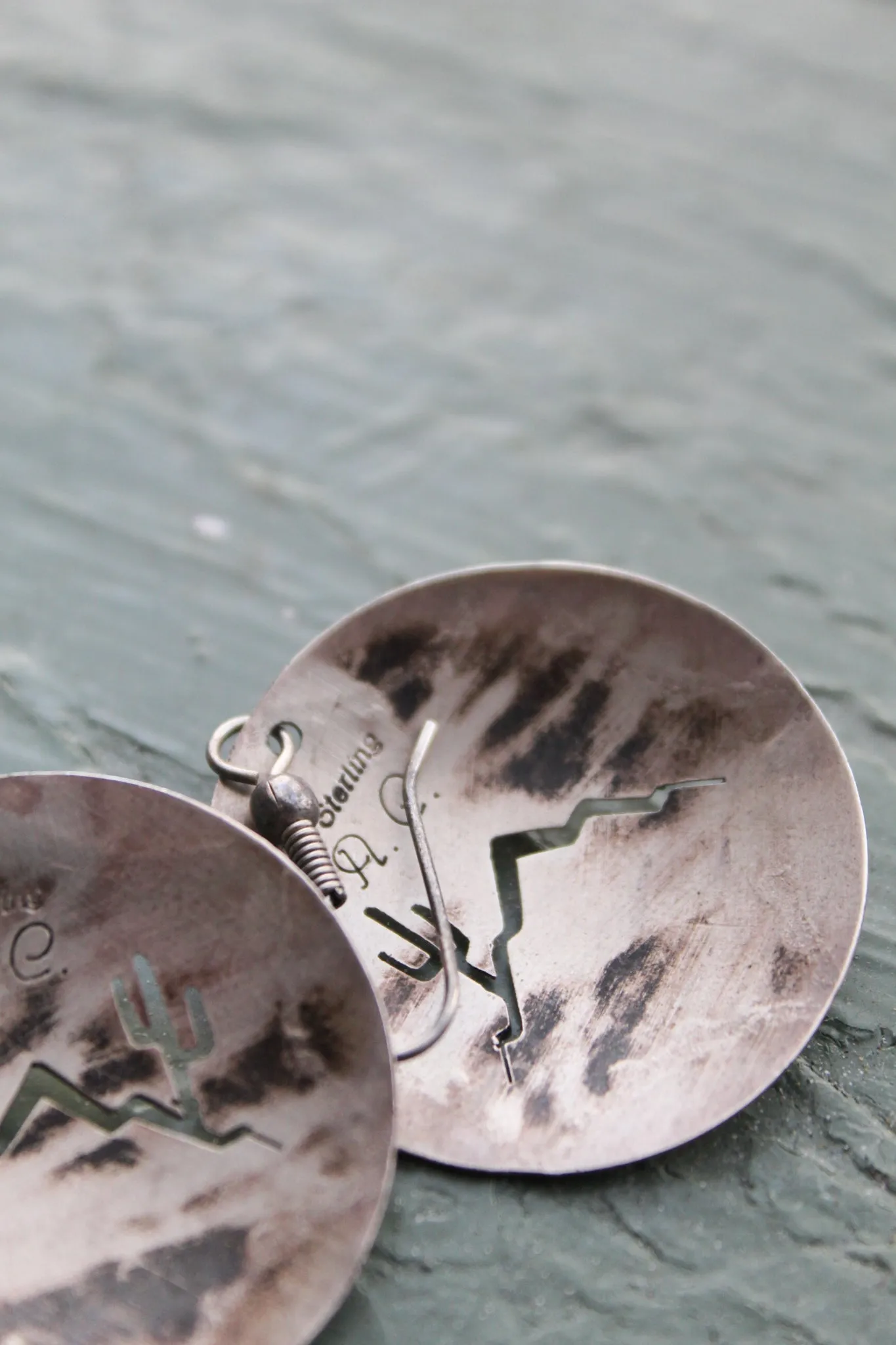 sterling landsape earrings 1919 Vintage