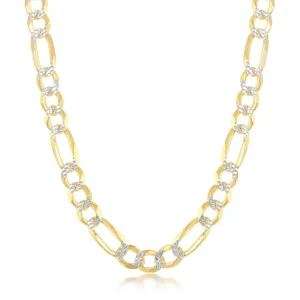 Sterling Silver Pave 7mm Figaro Chain (180 Gauge) - Gold Plated
