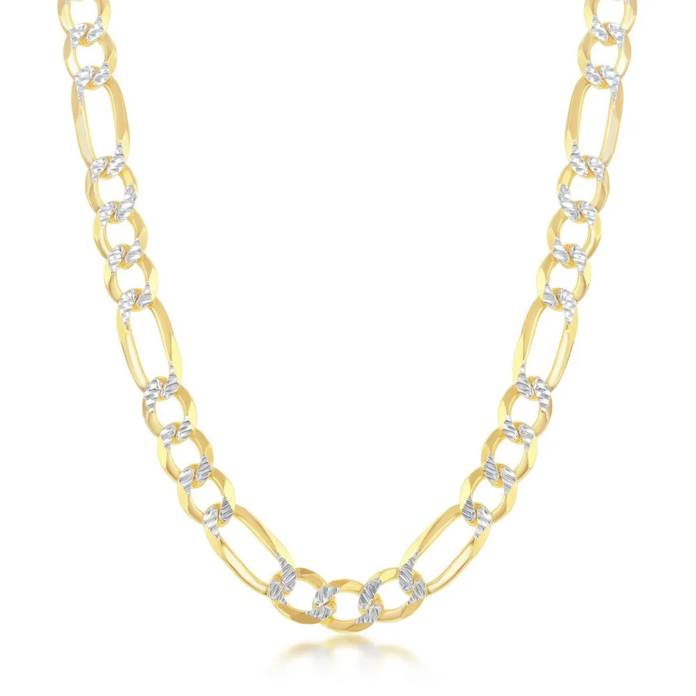 Sterling Silver Pave 7mm Figaro Chain (180 Gauge) - Gold Plated