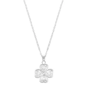 Sterling Silver Plated Adjustable Clear Crystal Heart Clover Necklace