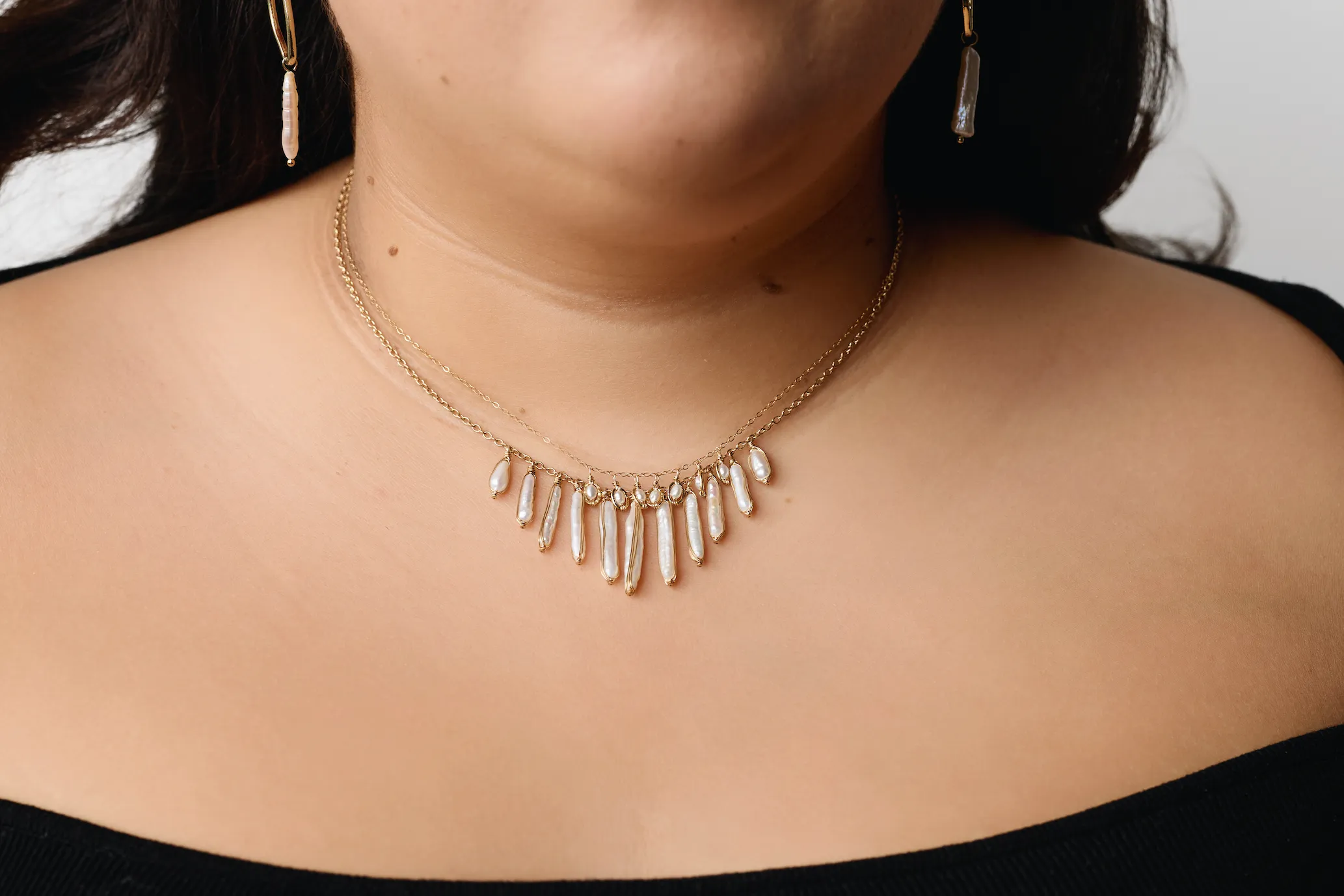 Stick Pearl Cluster Necklace