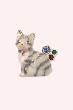 Striped Cat Brooch - Grey Multi Annasui
