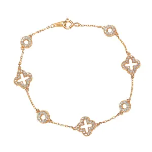 Suzy Levian Rose Sterling Silver White Cubic Zirconia Clover and Circles Bracelet