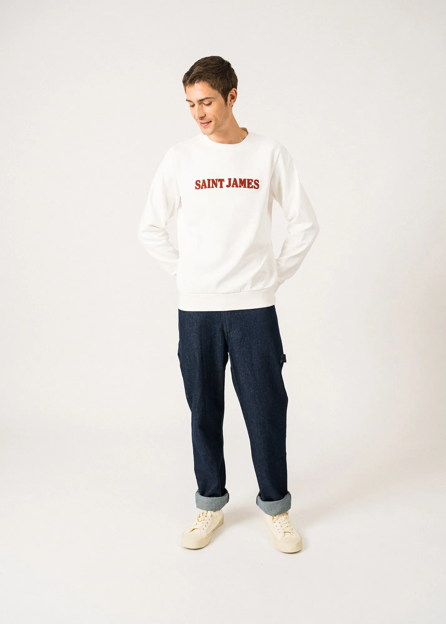 Sweatshirt Solal - avec broderie, en molleton de coton (CRAIE/TERRACOTTA)