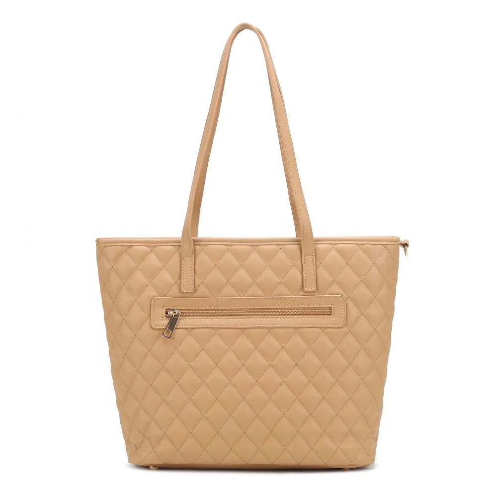 Tansy Quilted Vegan Leather Womens Tote Bag with Pouch 2 pieces