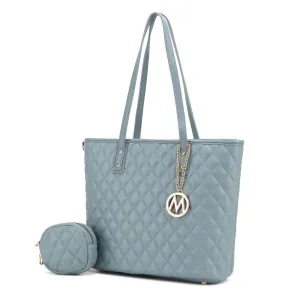 Tansy Quilted Vegan Leather Womens Tote Bag with Pouch 2 pieces