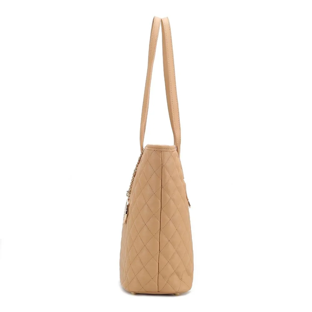 Tansy Quilted Vegan Leather Womens Tote Bag with Pouch 2 pieces