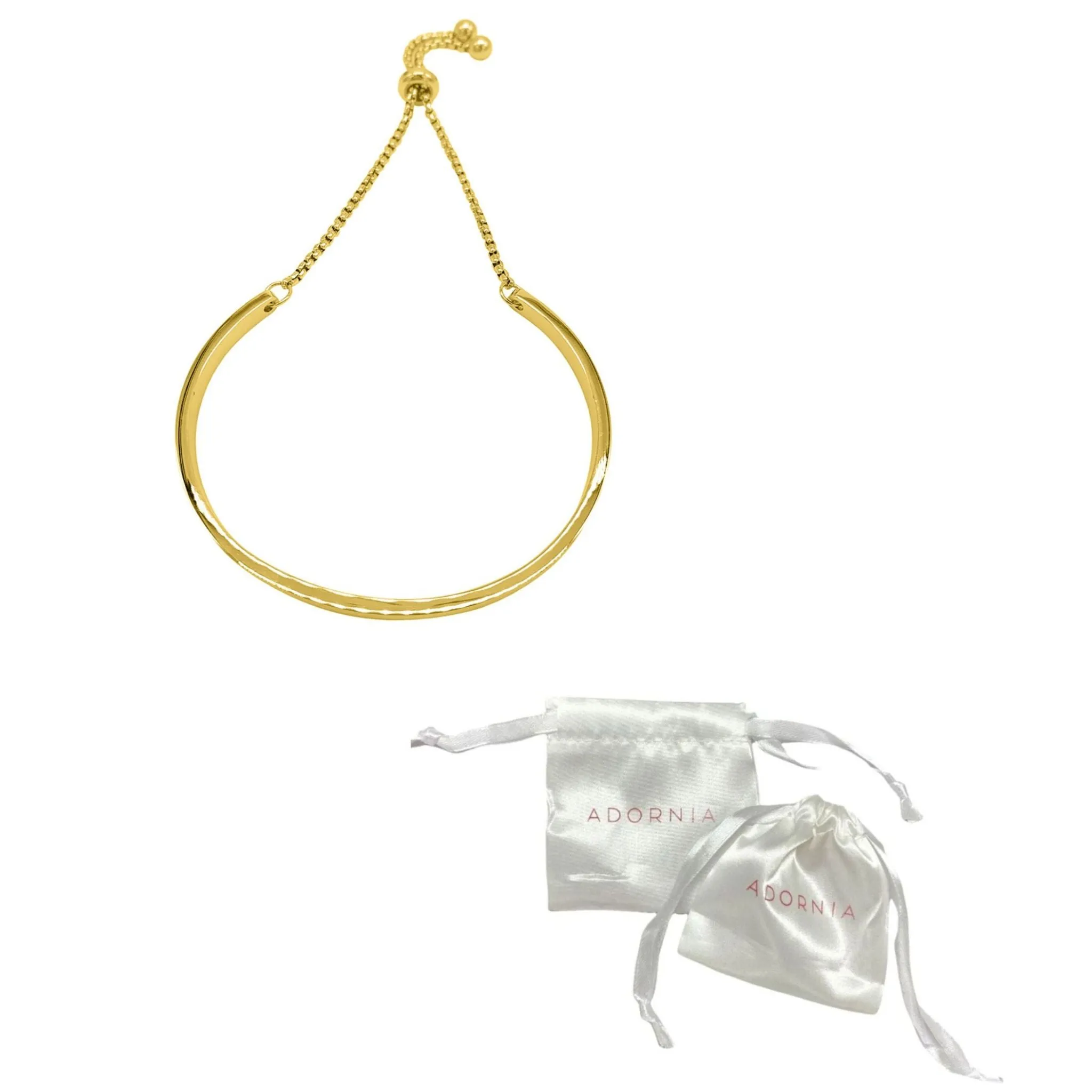 Tarnish Resistant 14K Gold Plated Curved Bar Slider Bracelet