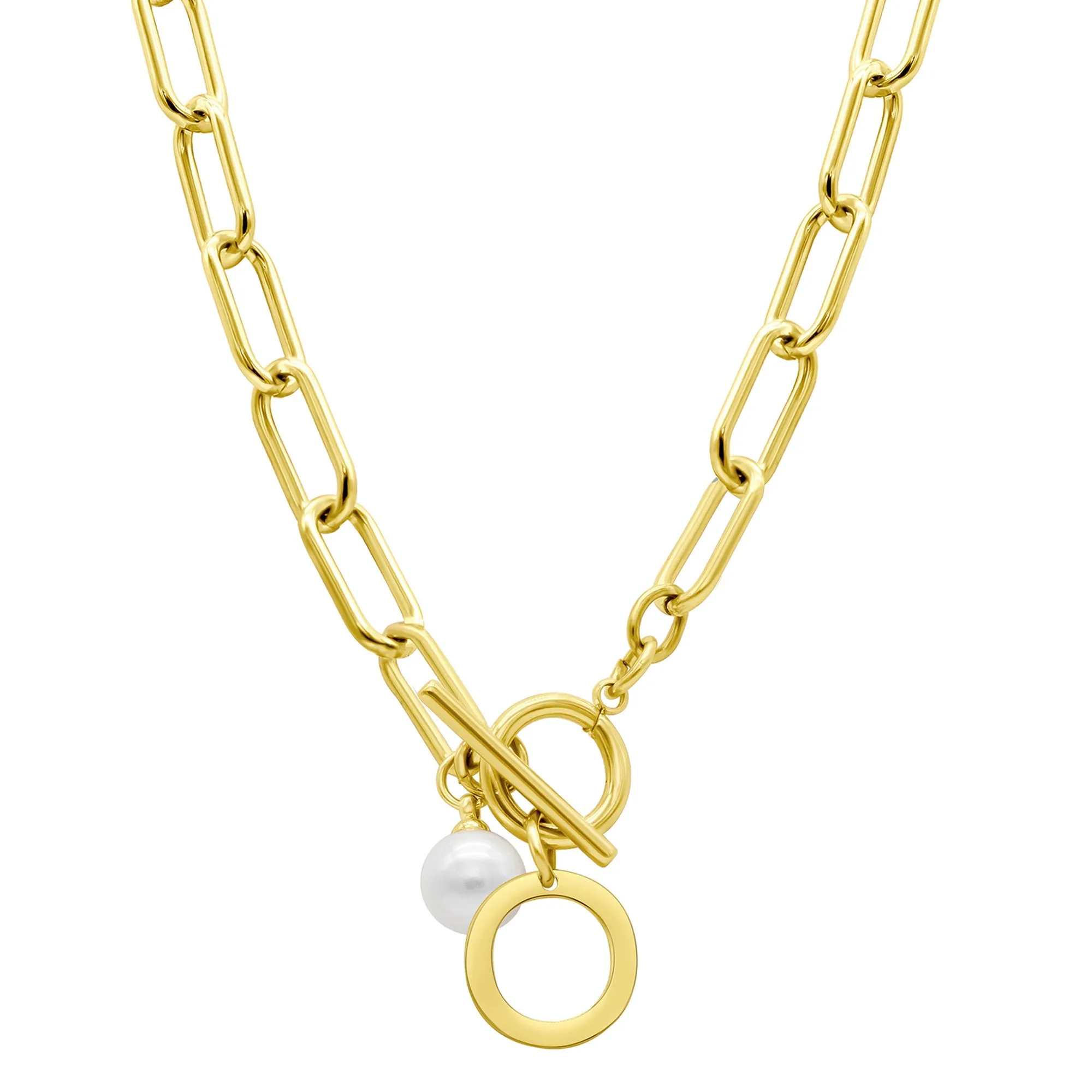 Tarnish Resistant 14k Gold Plated Freshwater Pearl Initial Toggle Necklace