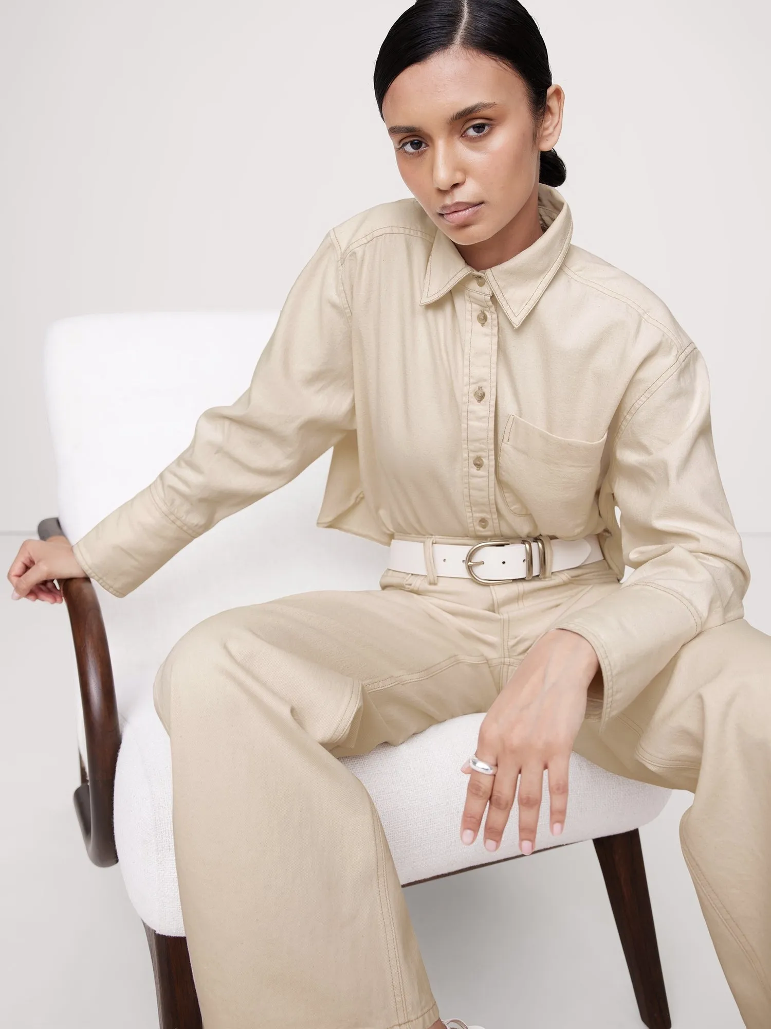 The Boxy Crop Denim Shirt Banana Republic