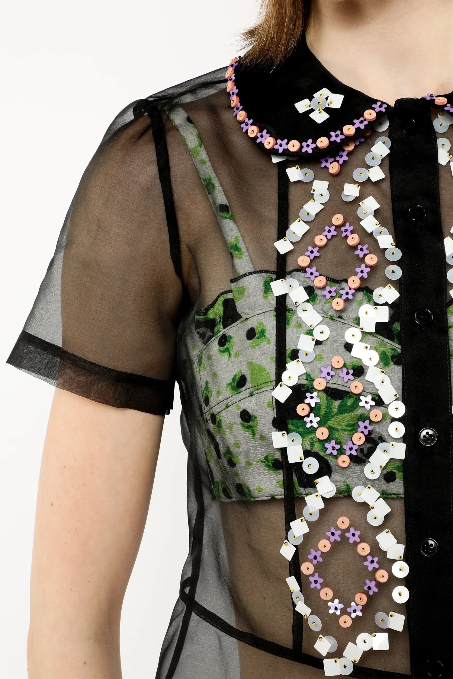 Twinkle Beaded Organza Blouse Annasui