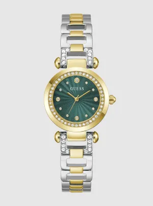 Two Tone Green Dial Watch Guess