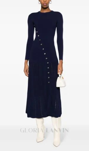 VIOLA RIBBED-KNIT MIDI DRESS IN NAVY BLUE Gloria Lanvin