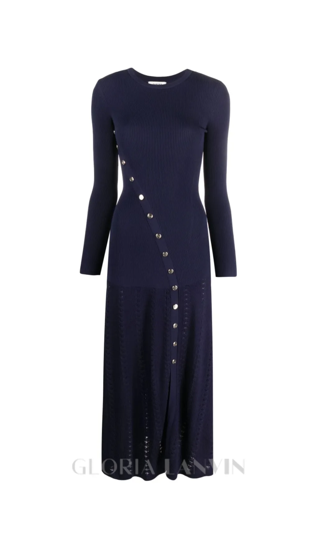 VIOLA RIBBED-KNIT MIDI DRESS IN NAVY BLUE Gloria Lanvin