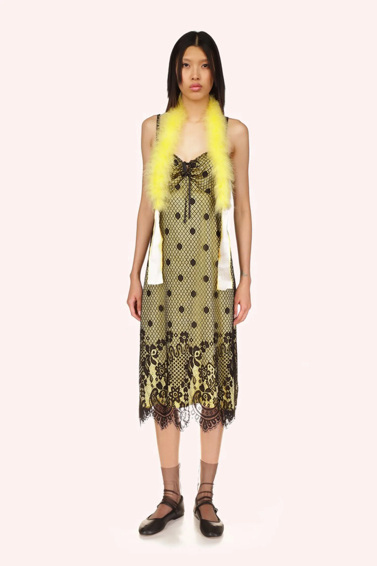 Washed Satin With Lace Dress Annasui
