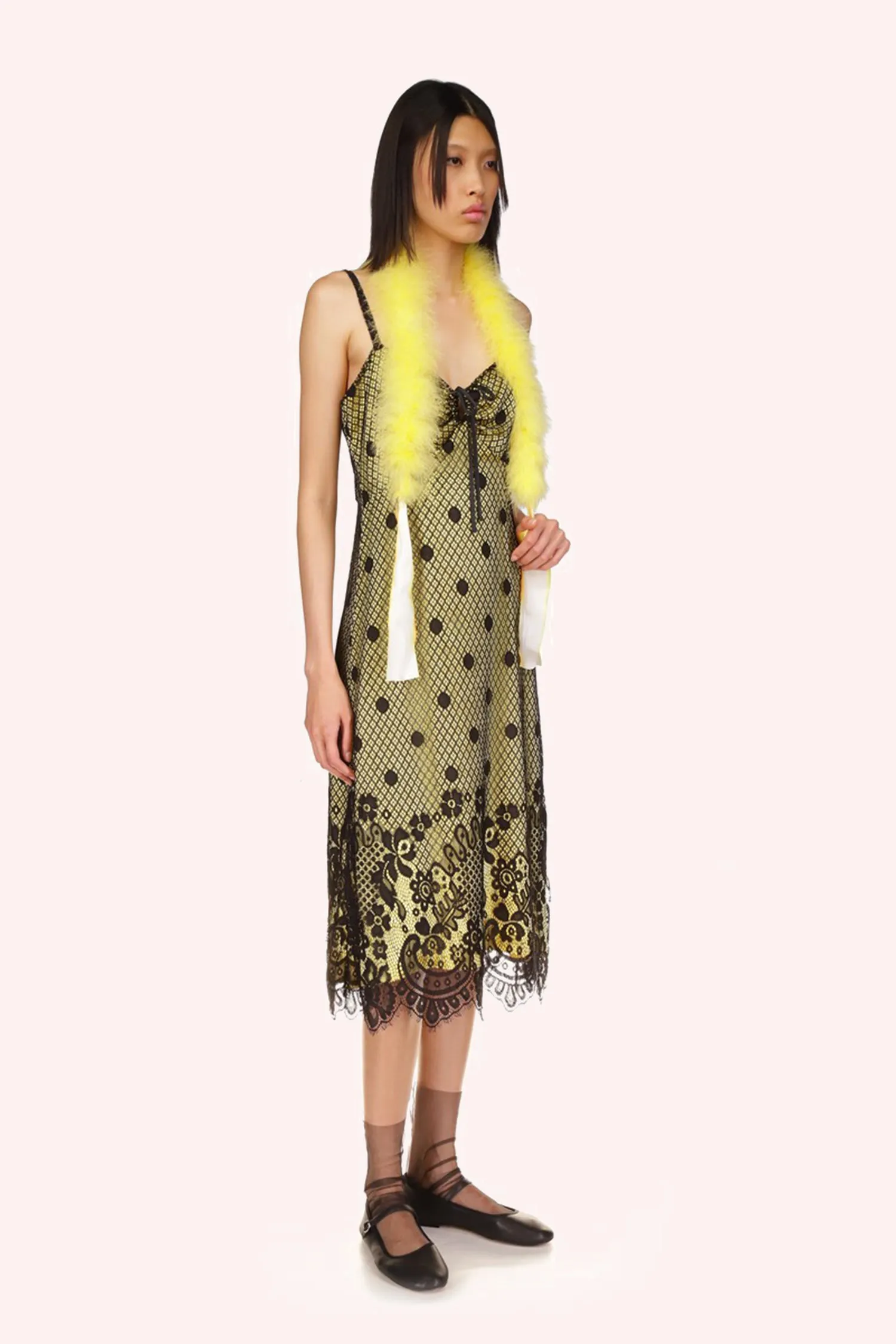 Washed Satin With Lace Dress Annasui