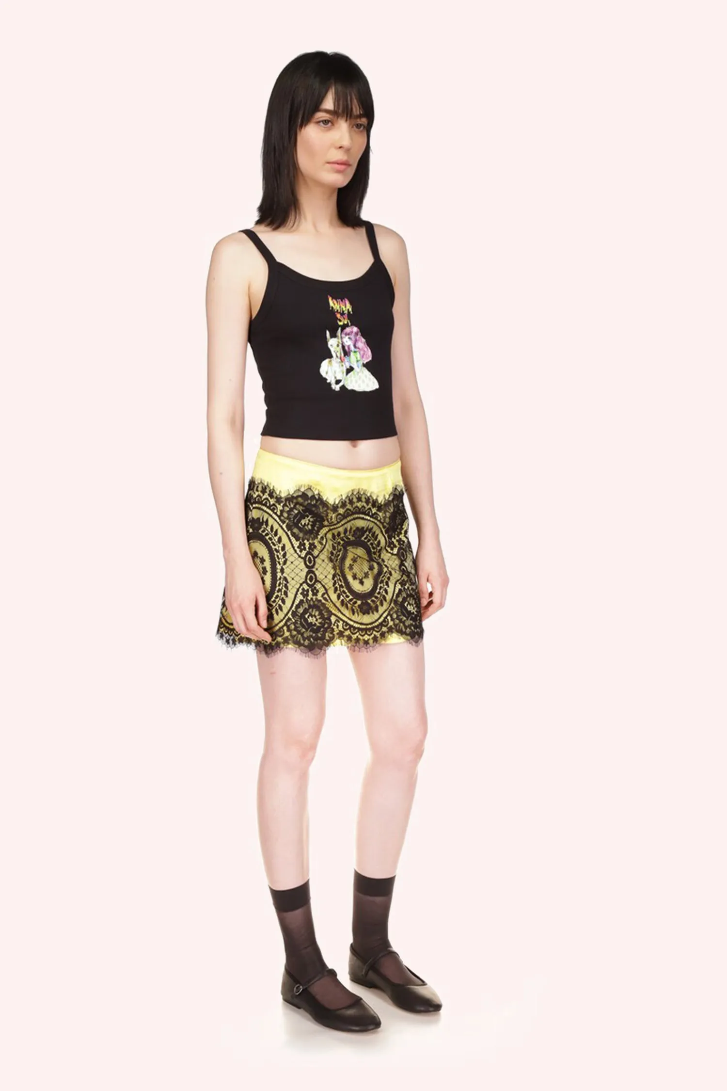 Washed Satin With Lace Mini Skirt Annasui