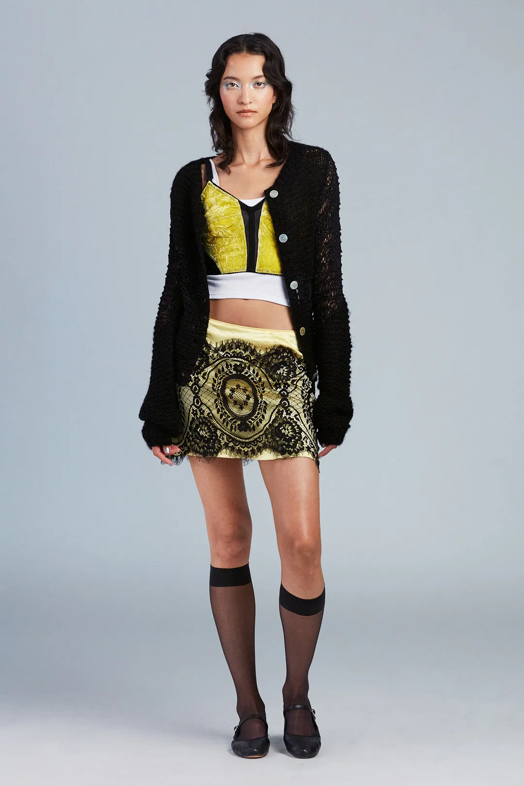 Washed Satin With Lace Mini Skirt Annasui