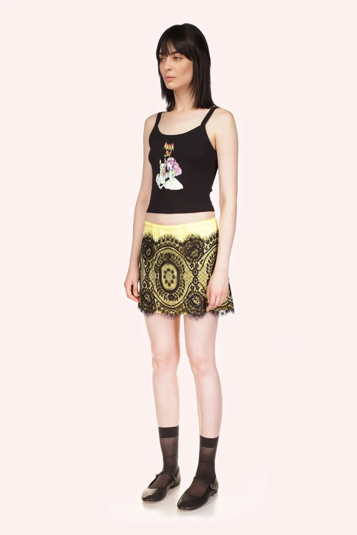 Washed Satin With Lace Mini Skirt Annasui