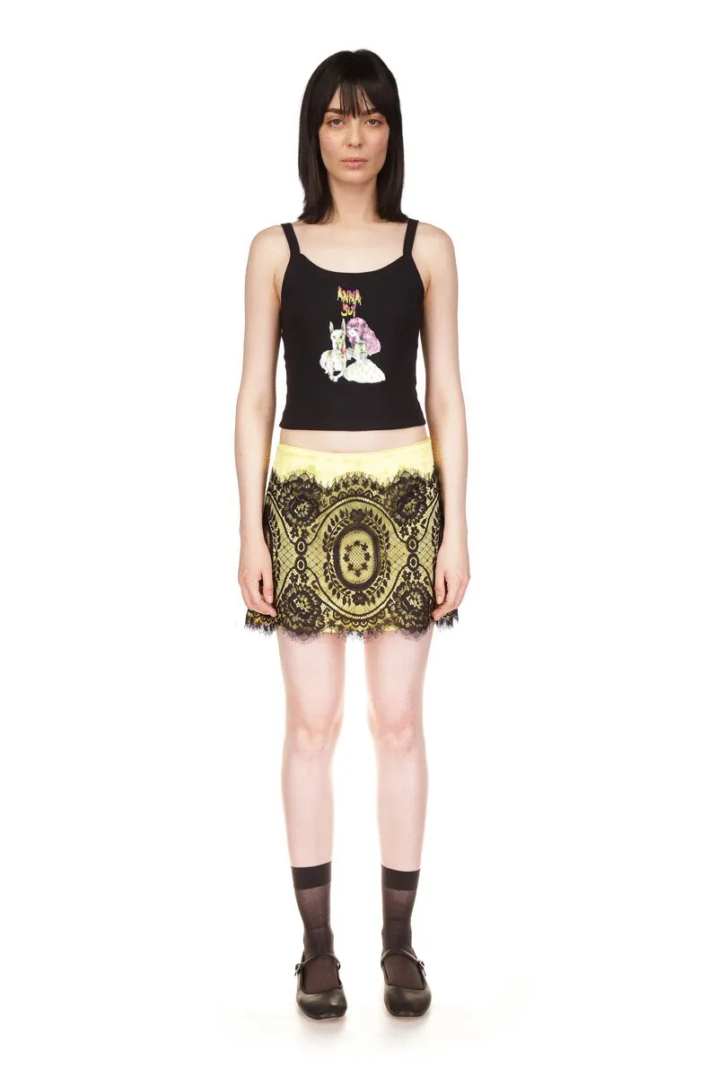 Washed Satin With Lace Mini Skirt Annasui