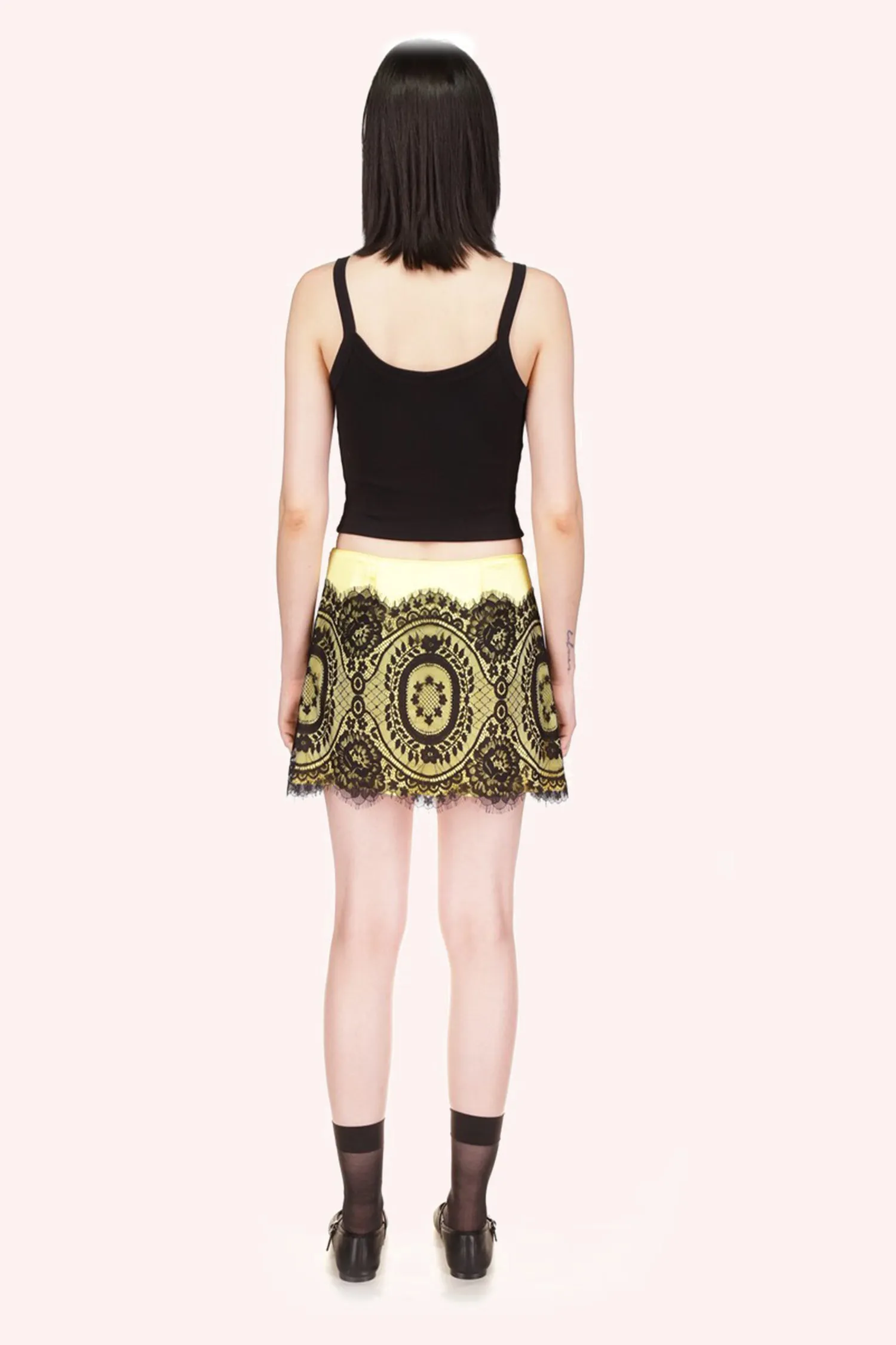 Washed Satin With Lace Mini Skirt Annasui