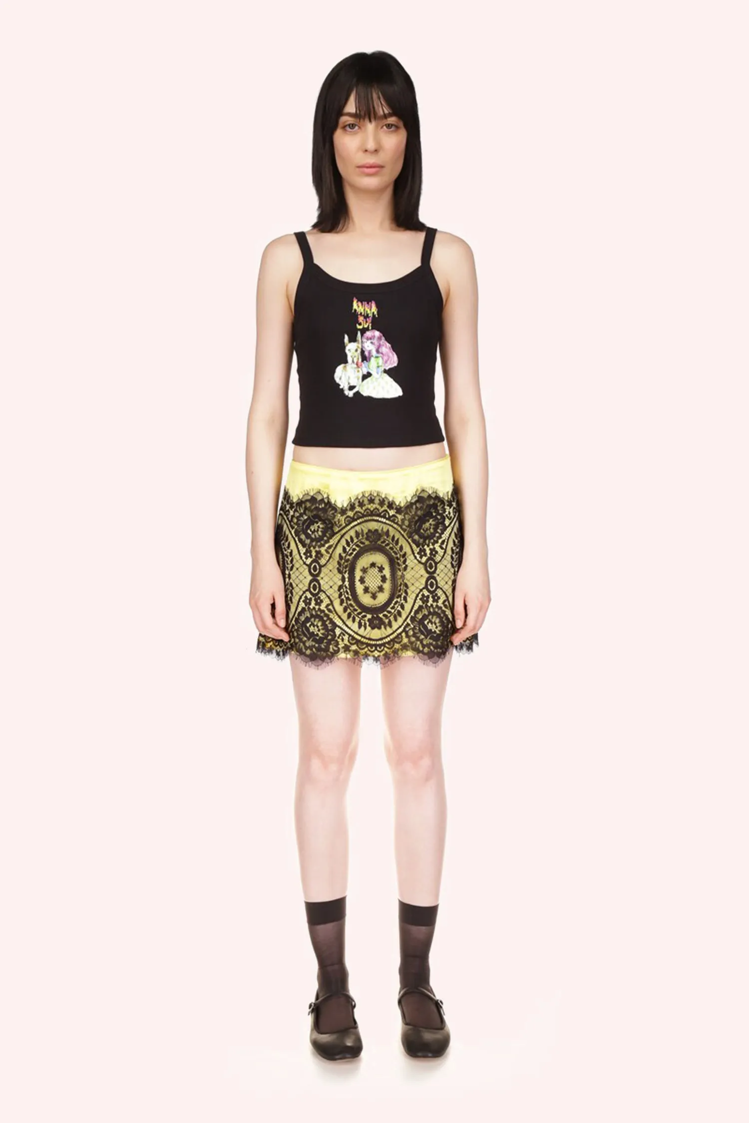 Washed Satin With Lace Mini Skirt Annasui