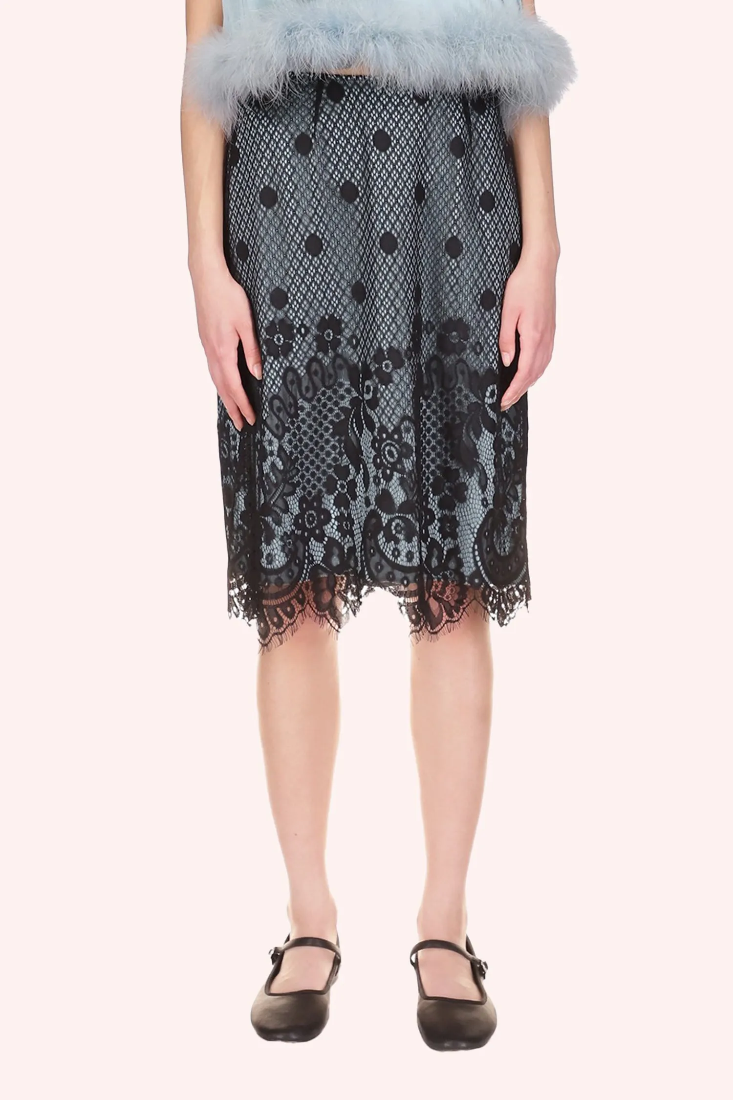 Washed Satin With Lace Pencil Skirt Annasui