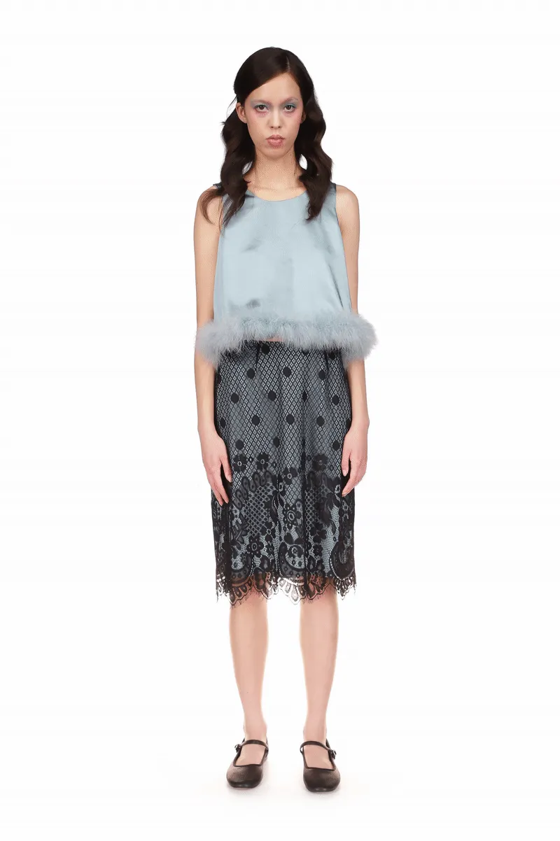 Washed Satin With Lace Top Trimmed With Marabou Feather Annasui