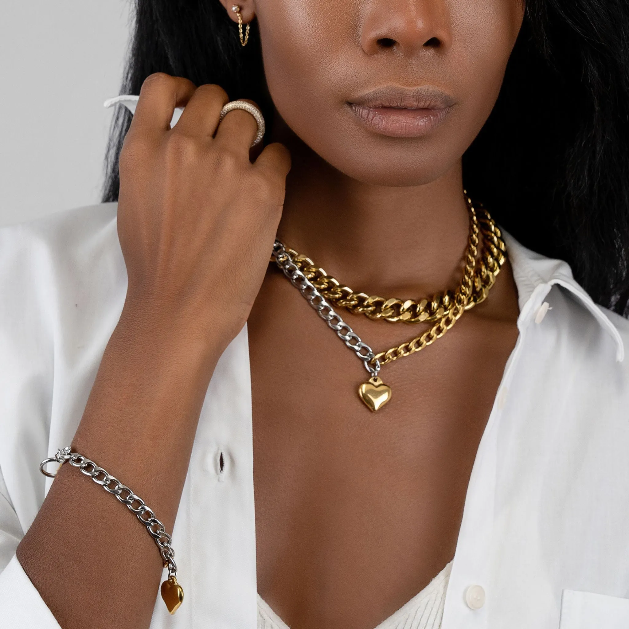 Water Resistant Crystal Heart Tennis Chain Necklace gold