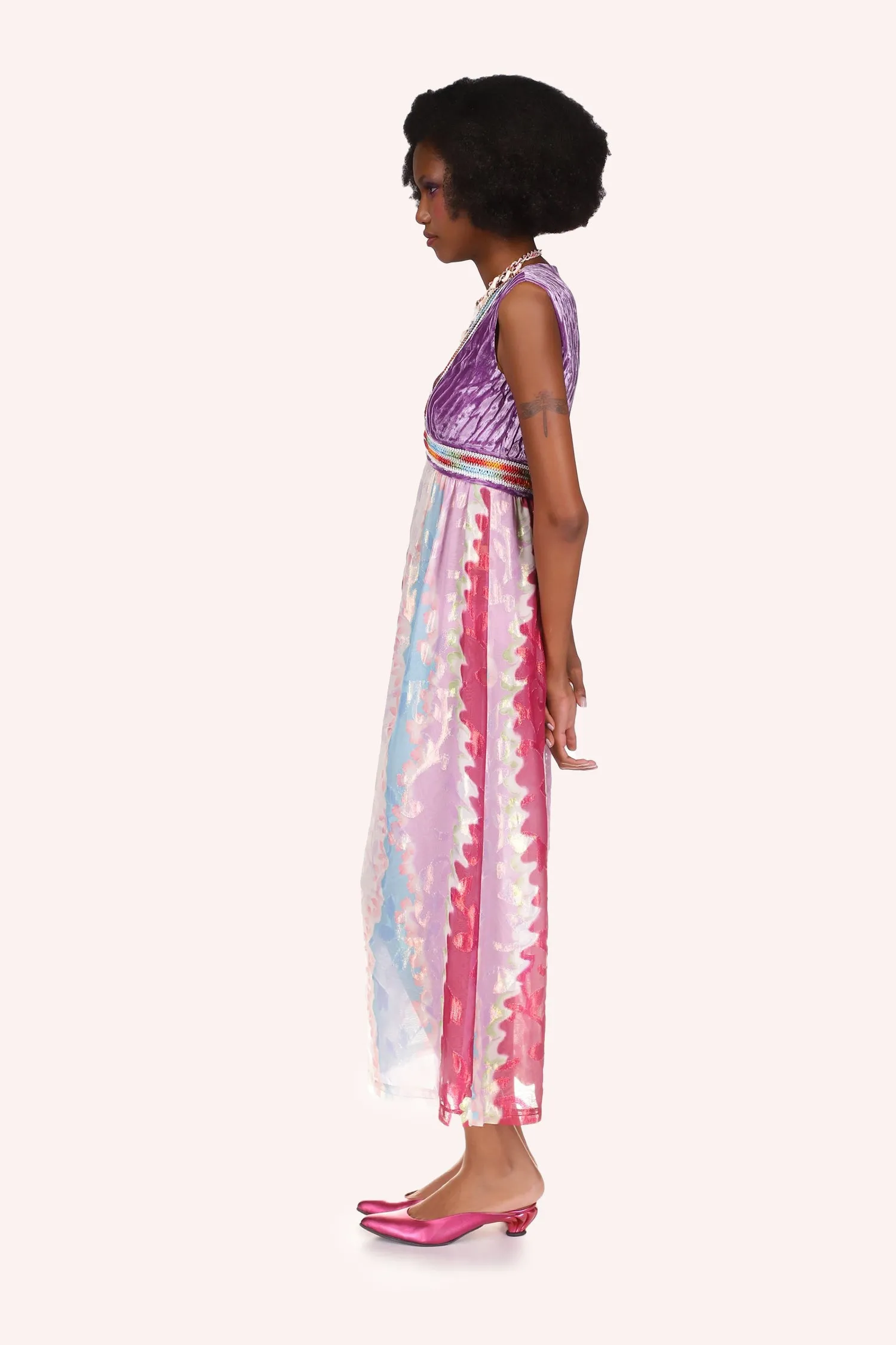 Wavy Clouds Velvet Bodice Sleeveless Dress Annasui