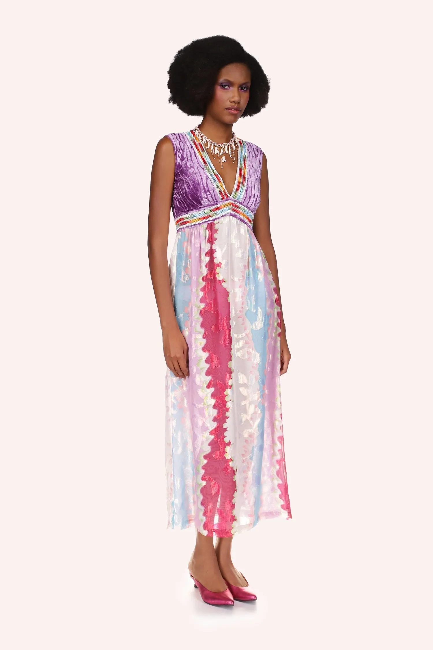 Wavy Clouds Velvet Bodice Sleeveless Dress Annasui