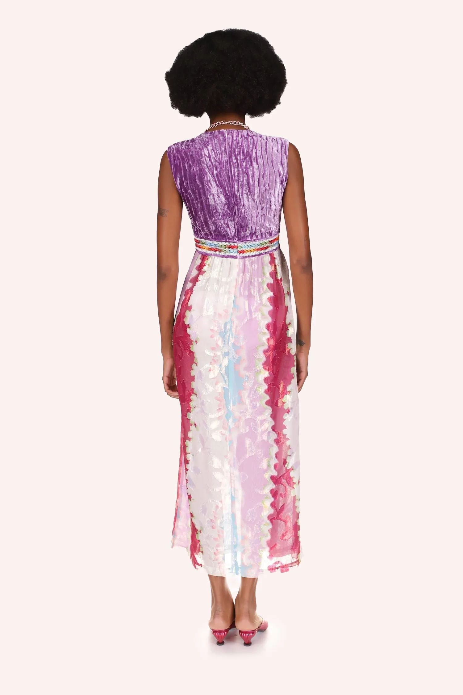 Wavy Clouds Velvet Bodice Sleeveless Dress Annasui