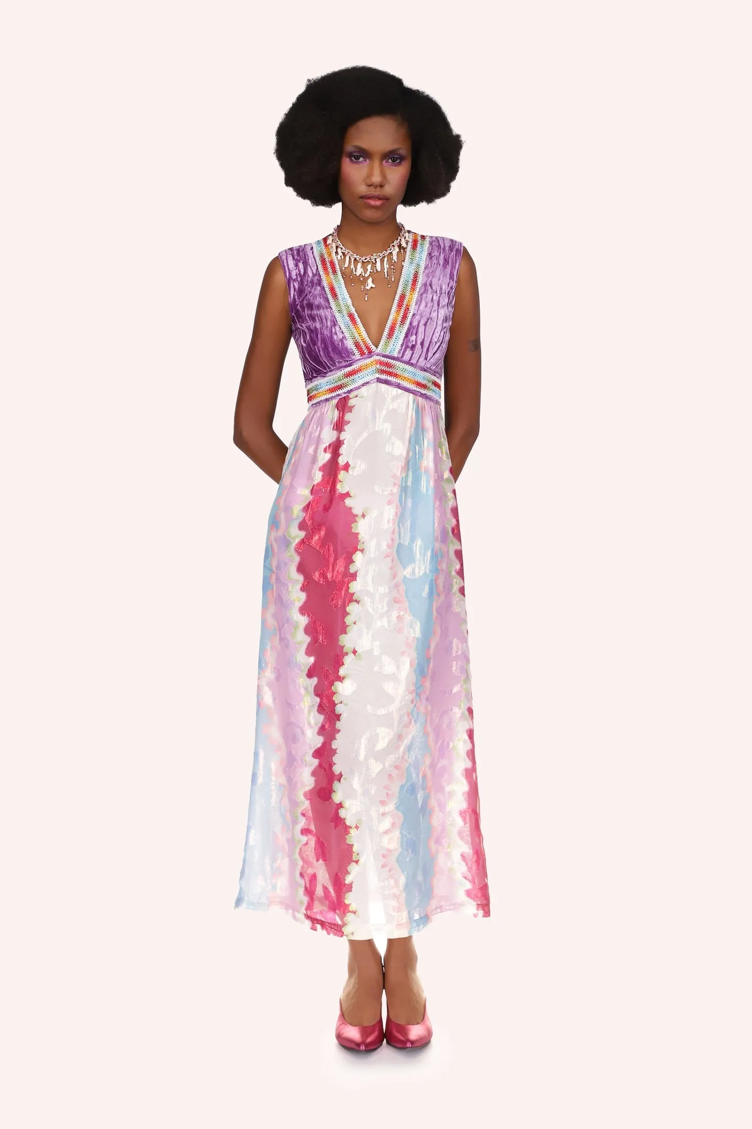 Wavy Clouds Velvet Bodice Sleeveless Dress Annasui