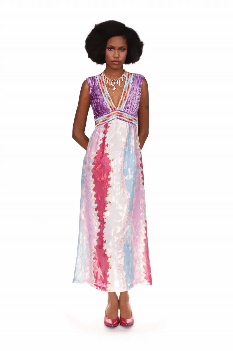 Wavy Clouds Velvet Bodice Sleeveless Dress Annasui