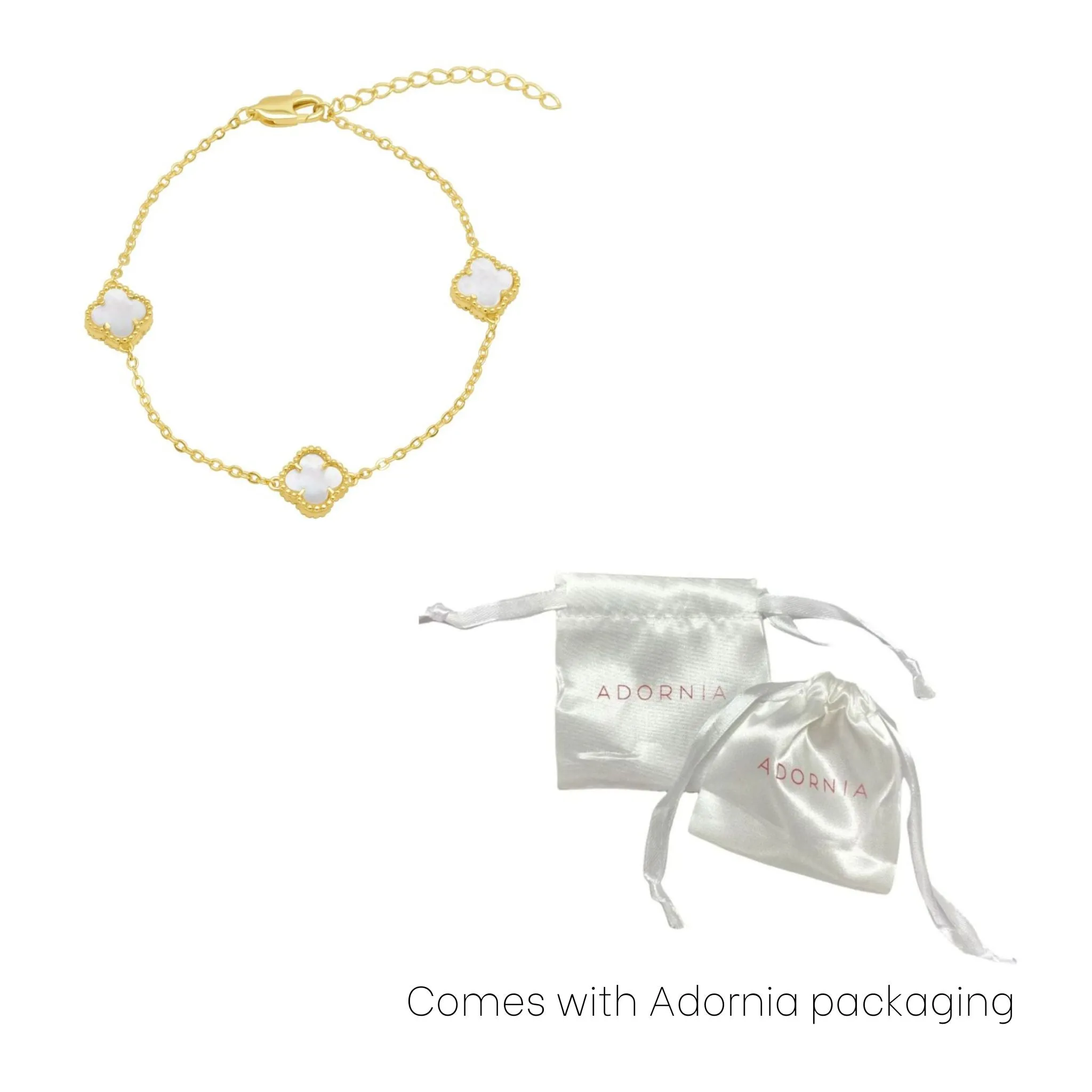 White Mother of Pearl Flower Station Bracelet gold
