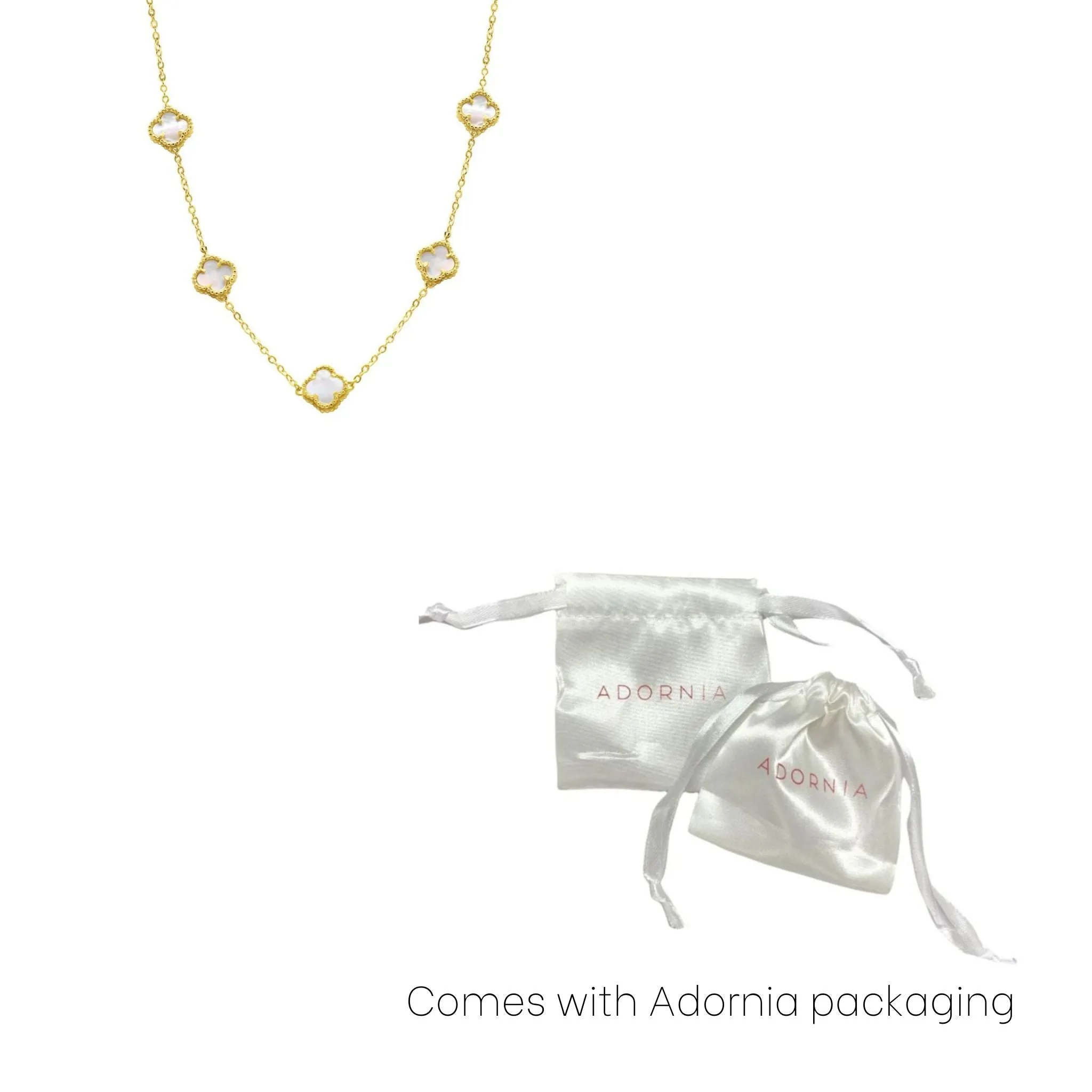 White Mother of Pearl Flower Station Necklace gold