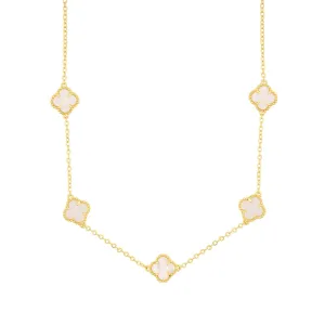 White Mother of Pearl Flower Station Necklace gold