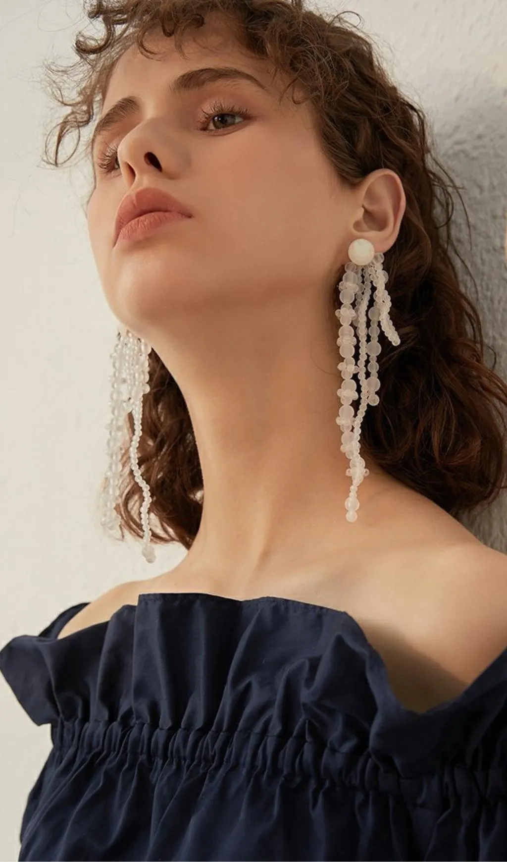 White Pearl Acrylic Tassel Earrings Gloria Lanvin