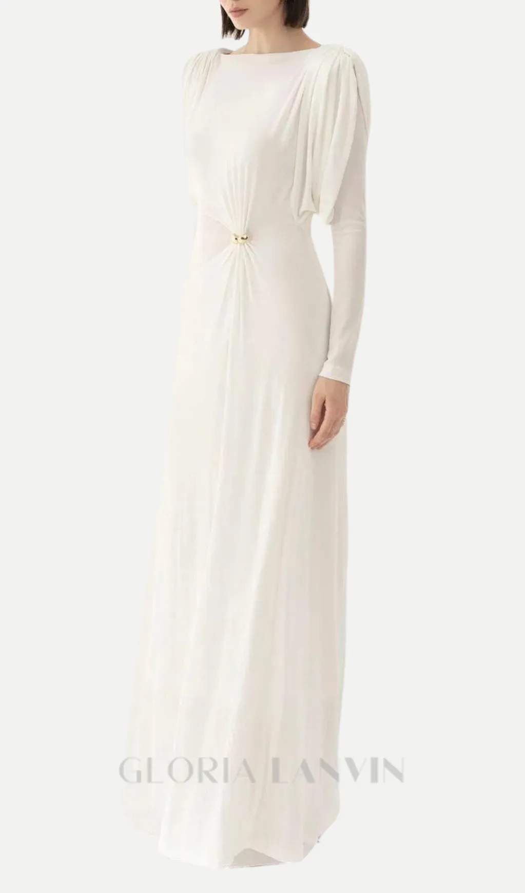 white straight boat neck knitted fabric maxi dress Gloria Lanvin