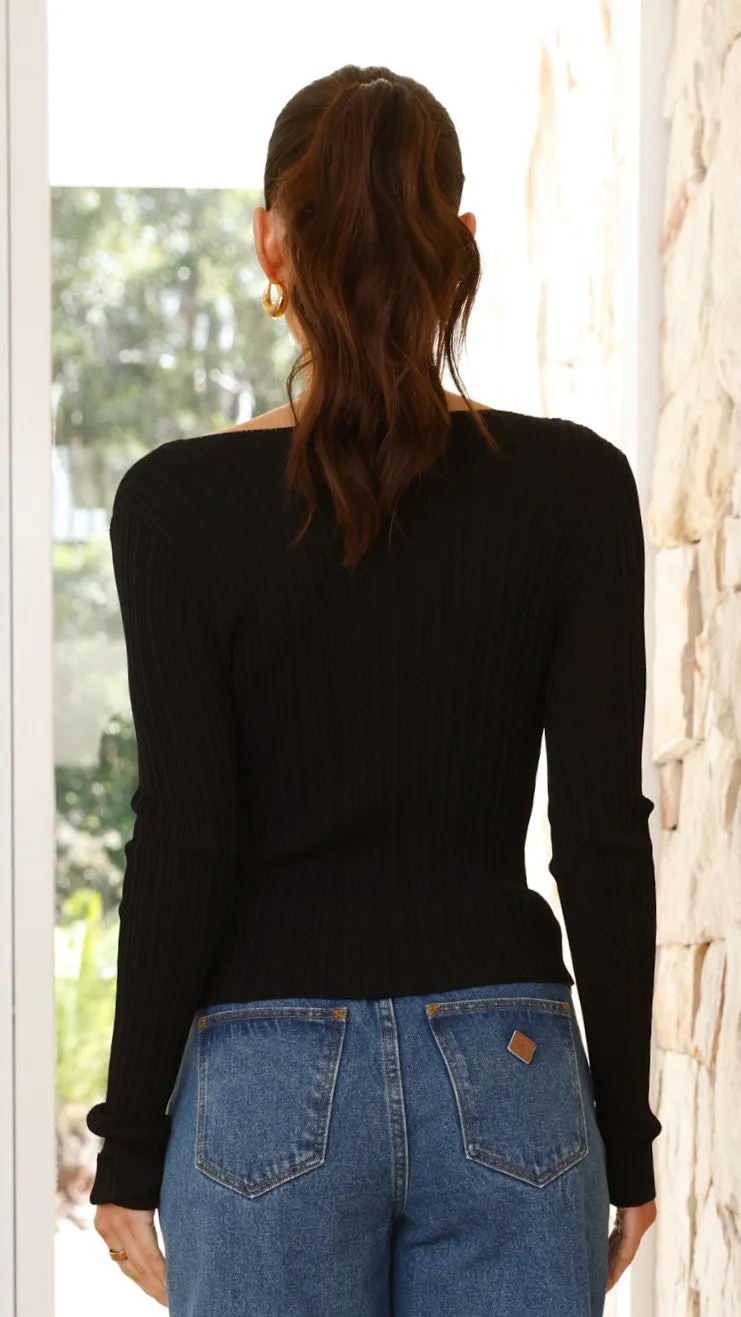 Wilma Long Sleeve Top - Black Billy J