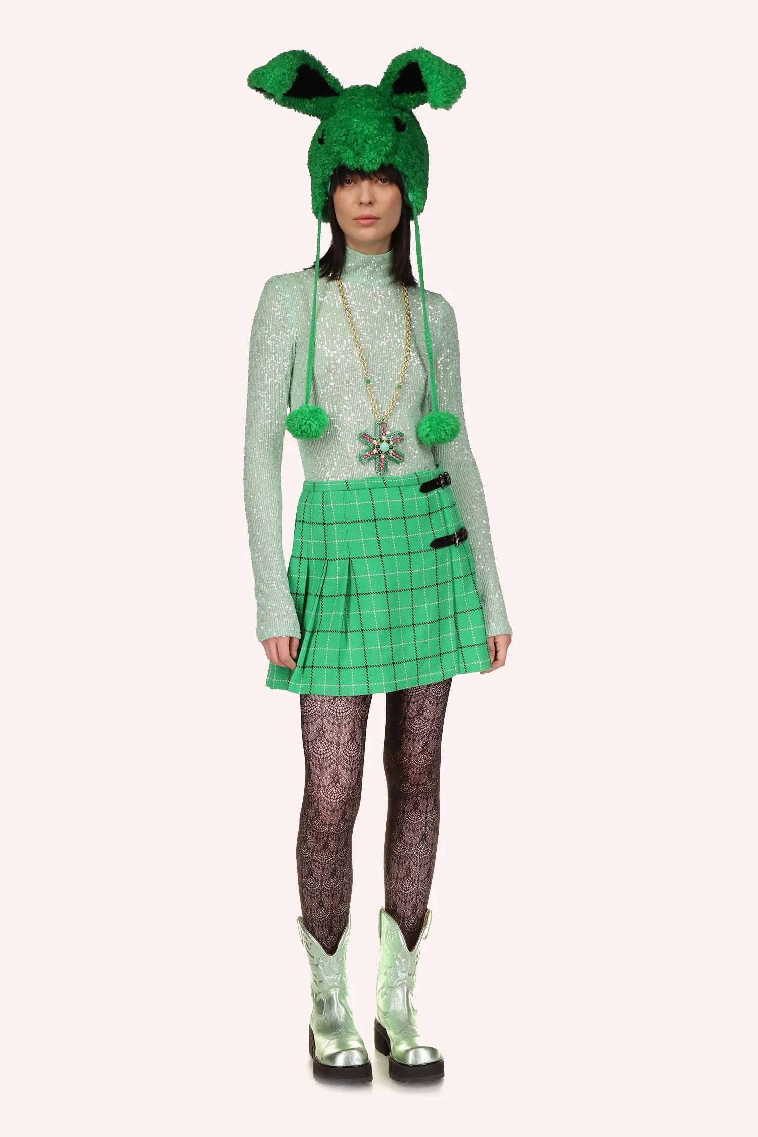 Windowpane Pleated Skirt Annasui