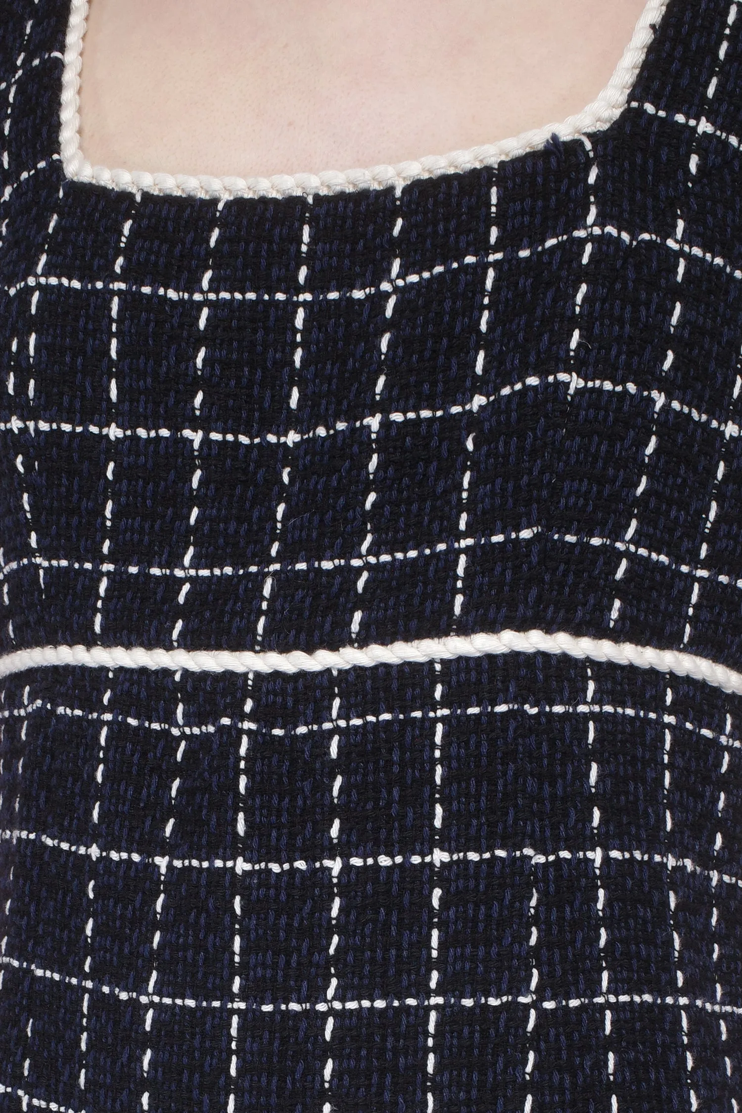Windowpane Tweed Square Neck Mini Dress Annasui