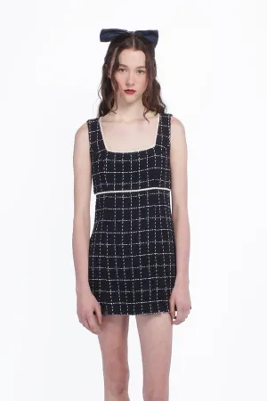 Windowpane Tweed Square Neck Mini Dress Annasui