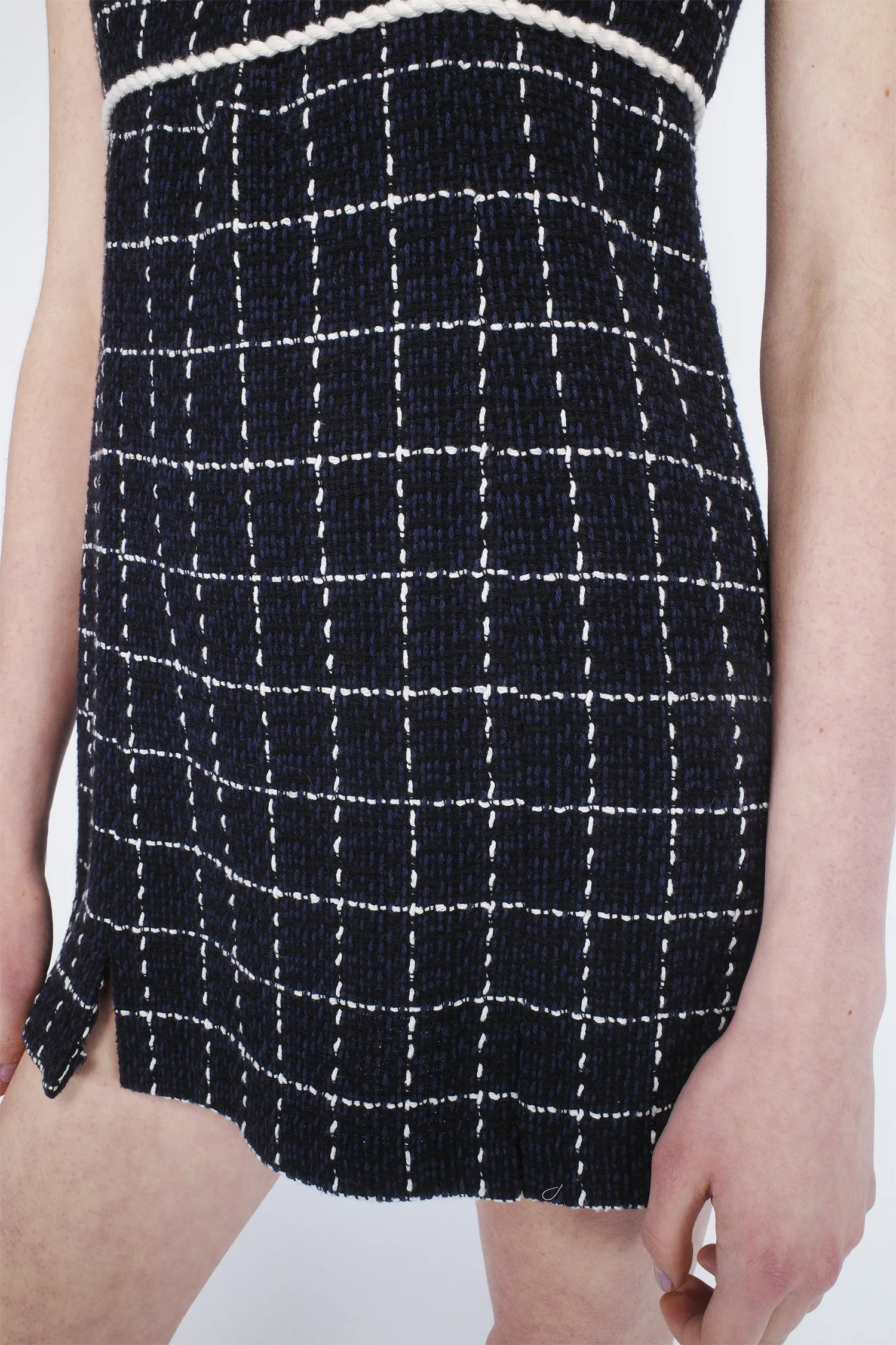 Windowpane Tweed Square Neck Mini Dress Annasui
