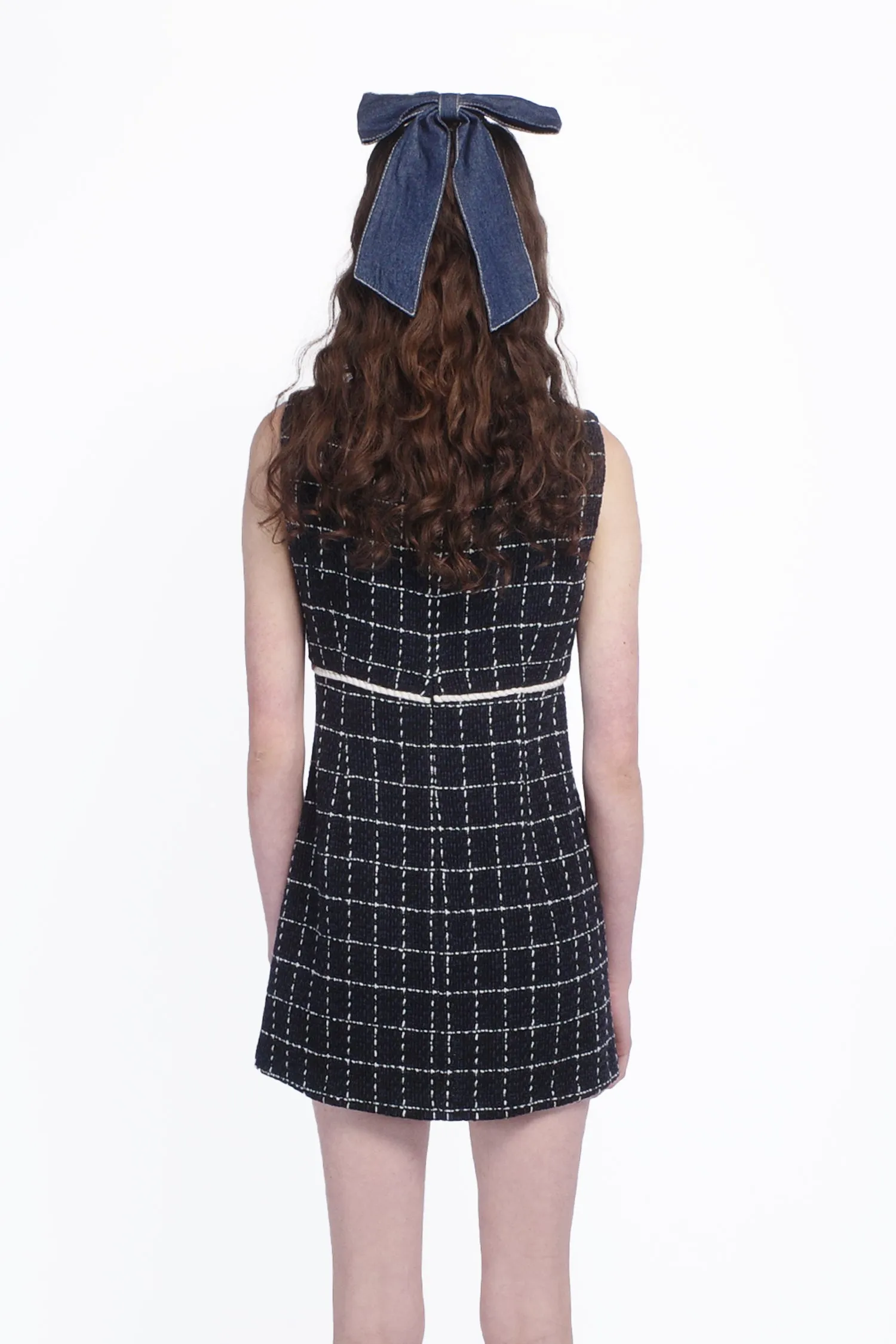 Windowpane Tweed Square Neck Mini Dress Annasui