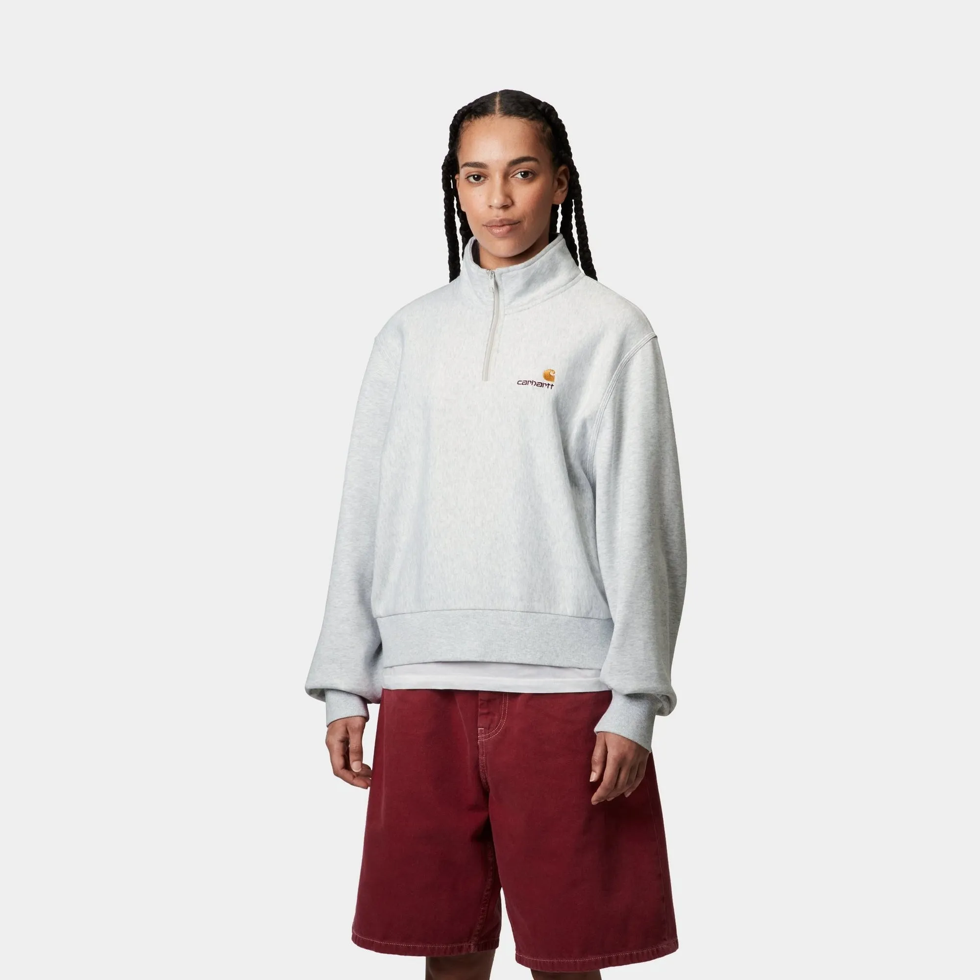 Womens American Script High Neck Sweatshirt | Ash Heather Carhartt WIP