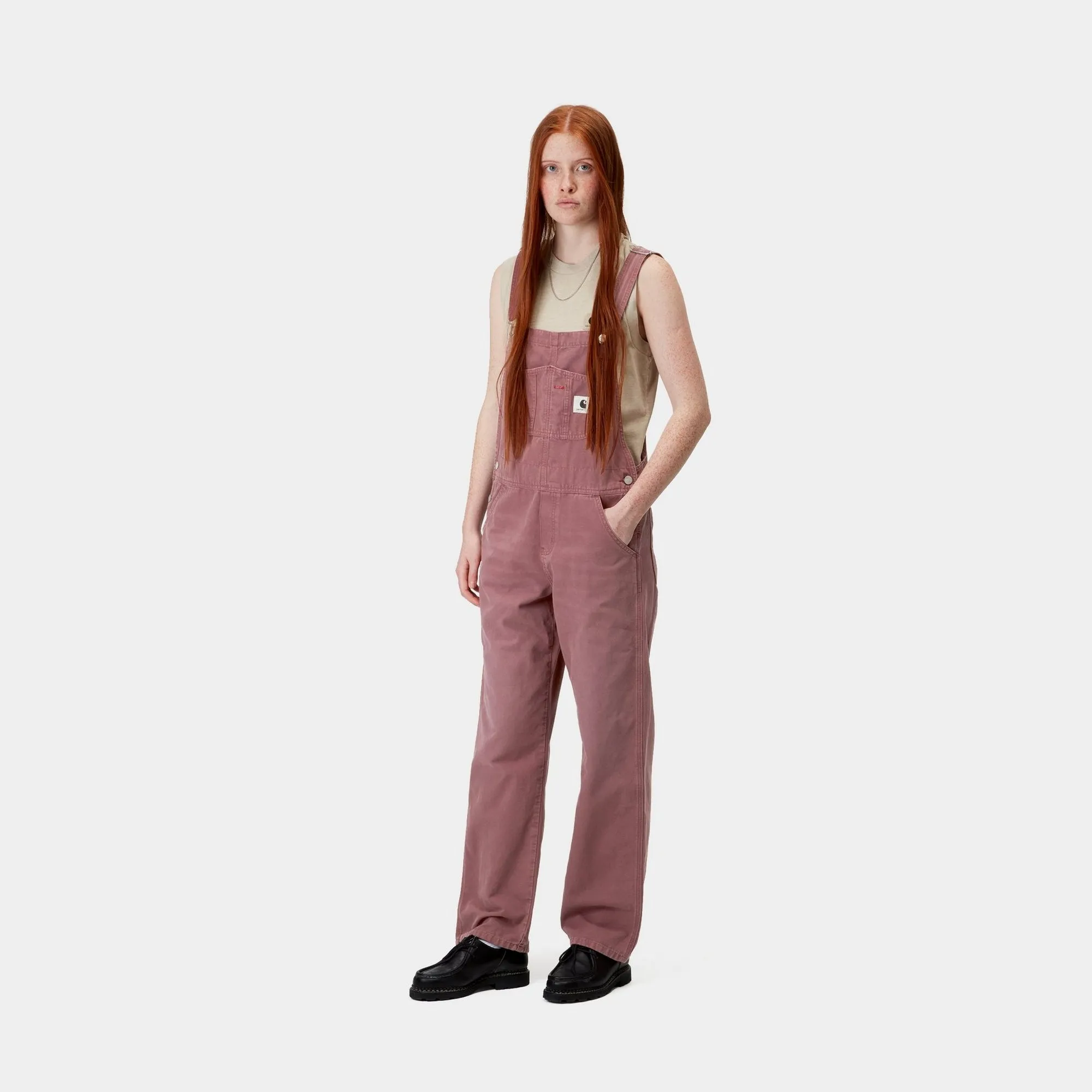 Womens Bib Overall Straight - Canvas | Dusky Pink (stone canvas) Carhartt WIP