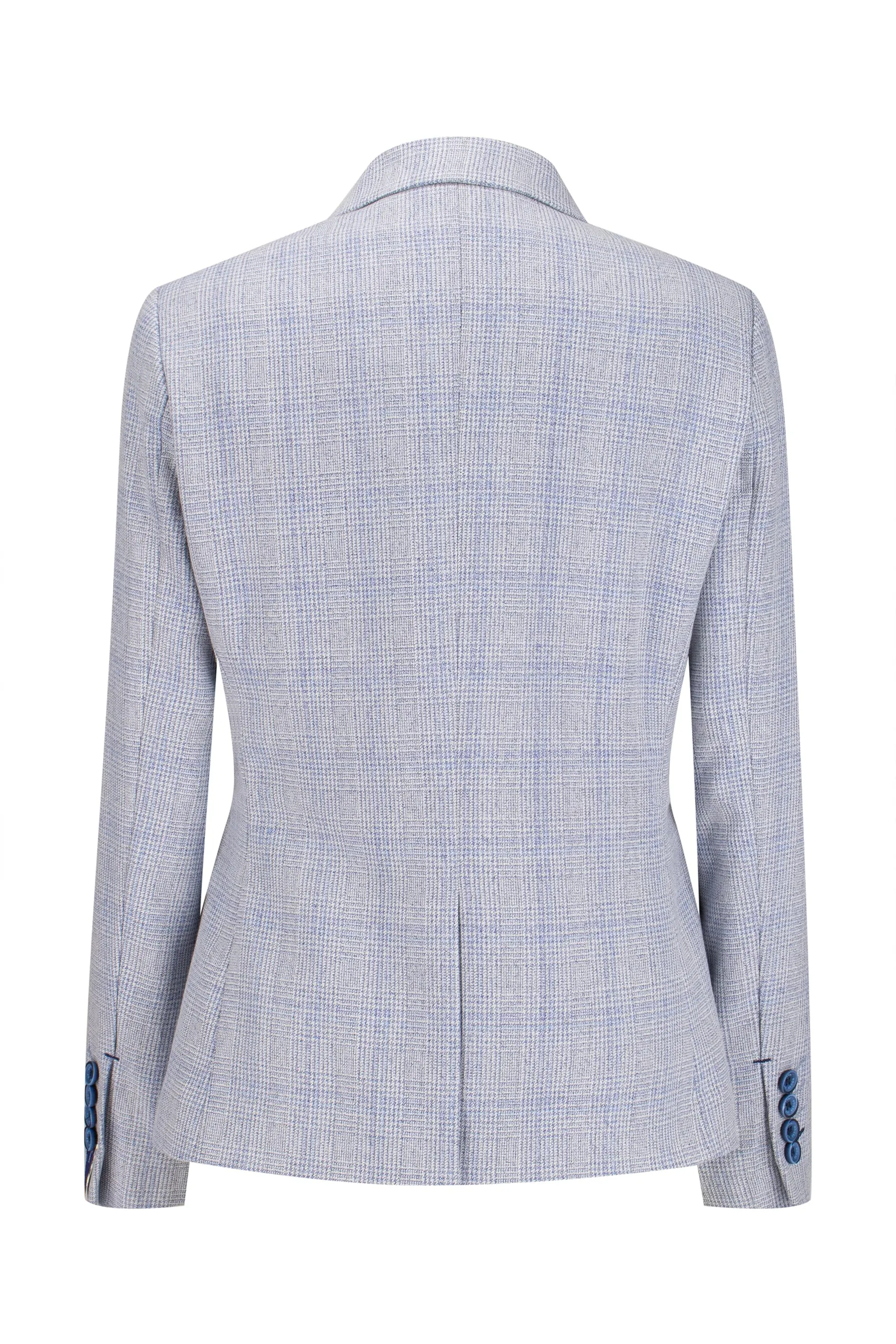 Womens Blue Check Blazer Wool Blend Herringbone Tweed