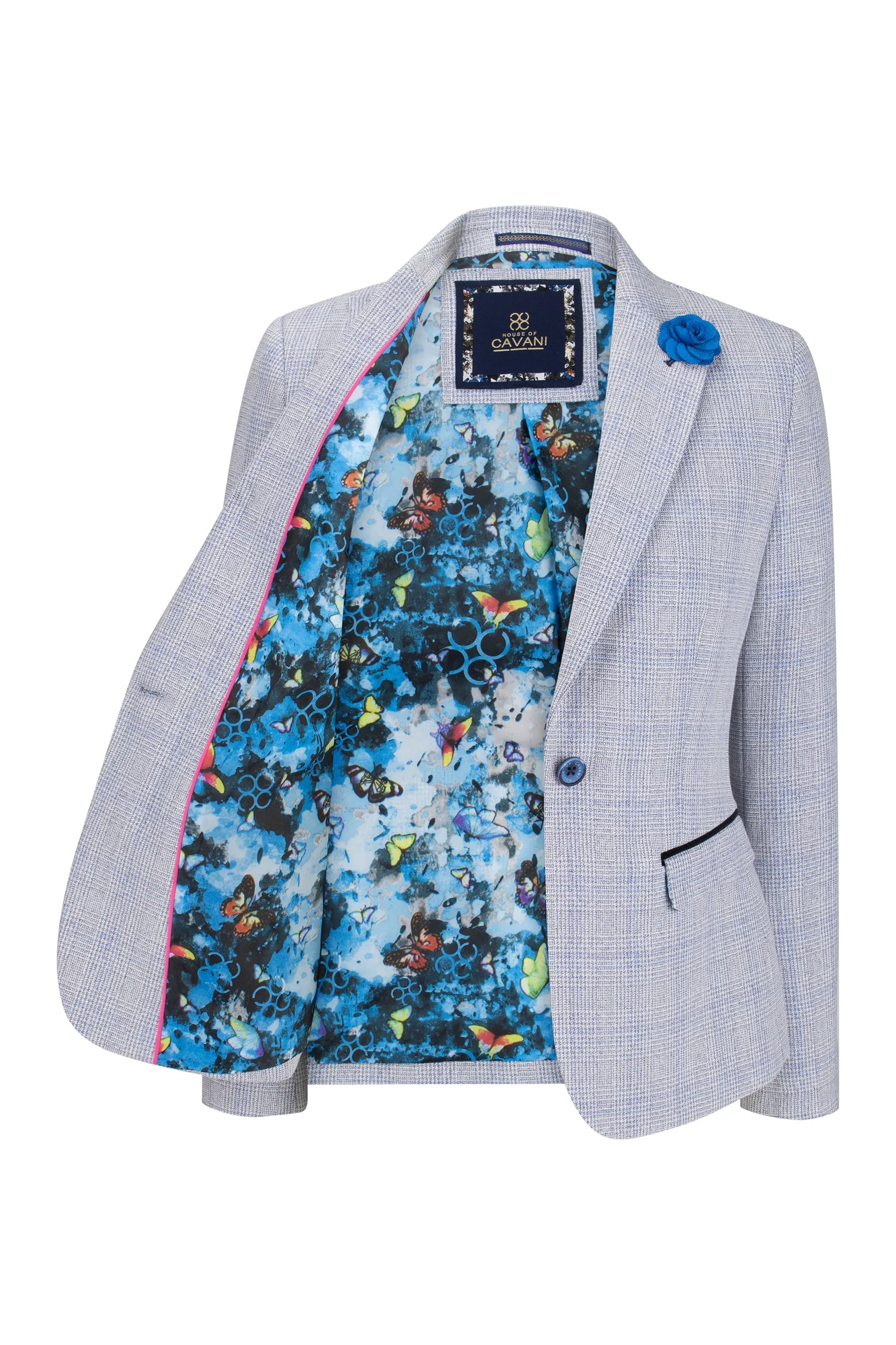 Womens Blue Check Blazer Wool Blend Herringbone Tweed