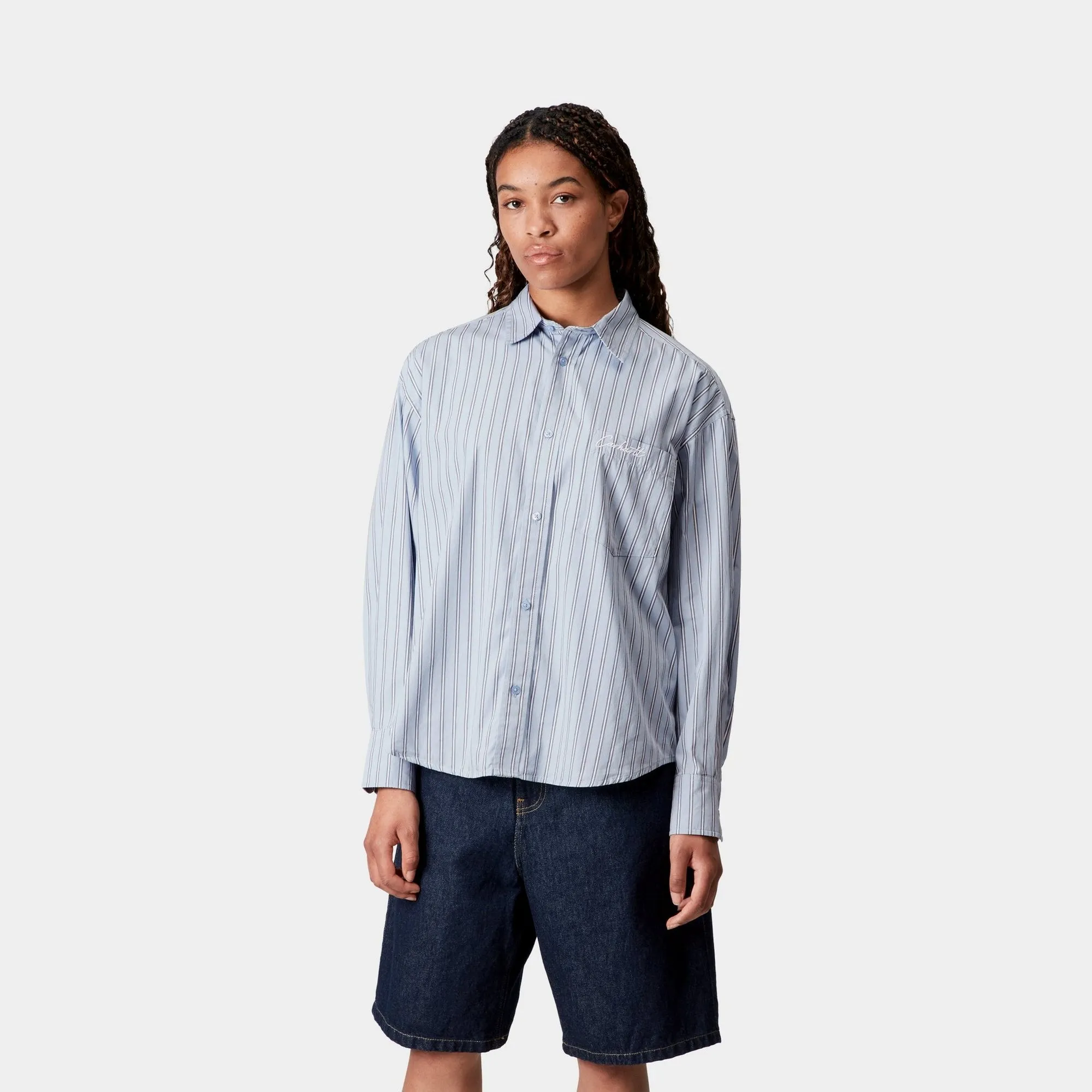 Womens Grimsby Stripe Shirt | Blue Fog Carhartt WIP